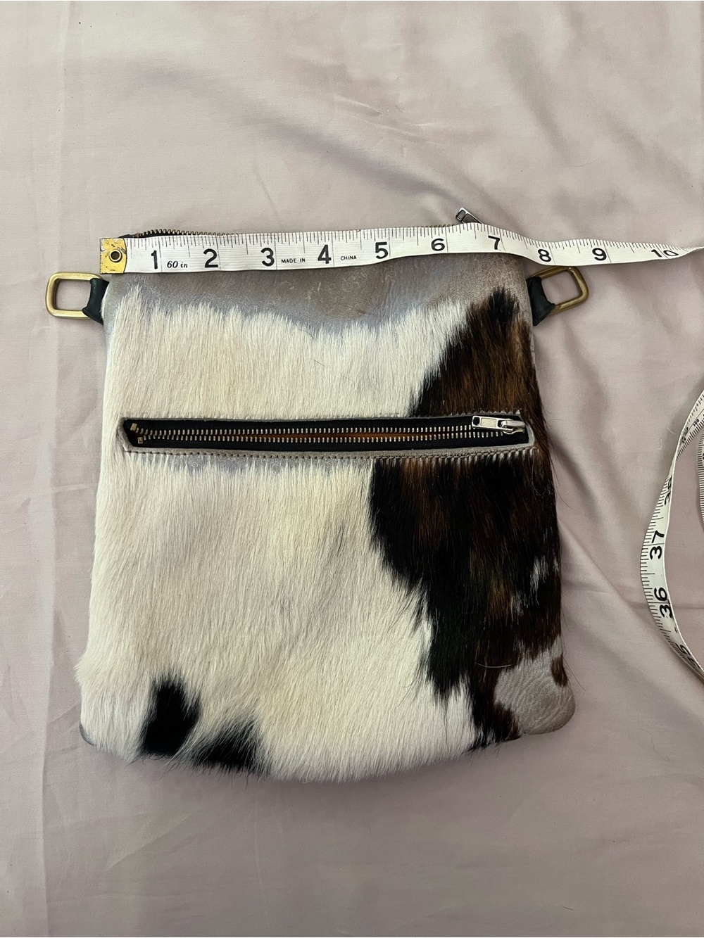Cowhide Crossbody Bag - Natural Black & White